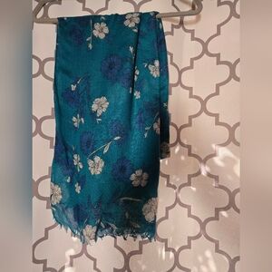 J. Crew Floral Print Scarf Wrap Turqoise Floral Lightweight Statement